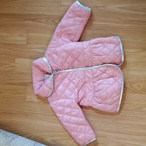 First Impressions 6-9 months pink quilted coat with silver lining. NWOT